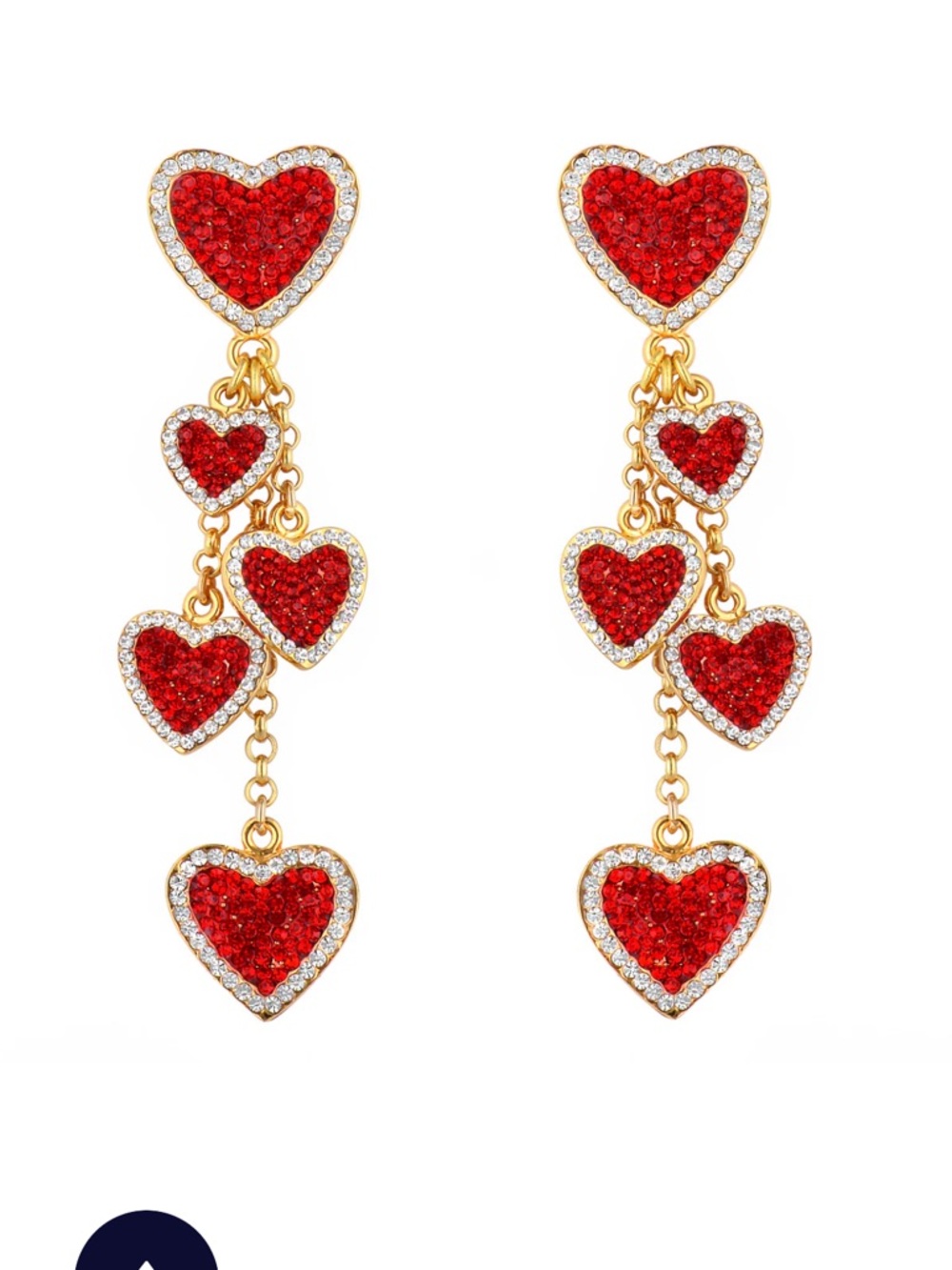 Butler and Wilson Gold-Tone Red Heart Dangle Earrings